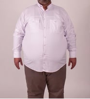 Boldman Erkek Büyük Beden Battal Big Size Rahat Kesim Pamuklu Düğmeli Iki Cepli Düz Beyaz Uzun Kollu Gömlek