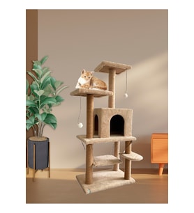 Y01  Salıncaklı  Yuvalı Lüx  Kedi Tırmalama  Oyun Evi-Bej