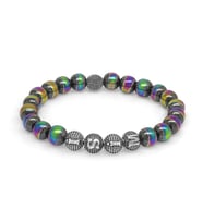 Multicolor Hematit Metal Kombinli Kişiye Özel İsim Yazılı Küre Kesim Doğaltaş Bileklik (Gri)