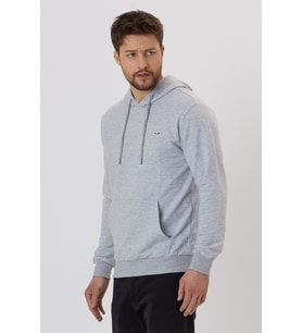 Erkek Gri Kapüşonlu Nakış Detaylı Sweatshirt