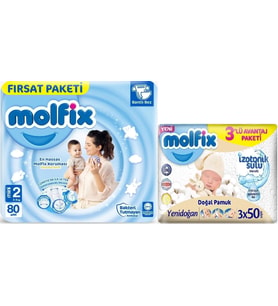 Molfix Bebek Bezi Beden:2 (3-6Kg) Mini 80 Adet Fırsat Pk + 3 Adet Islak Mendil