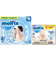 Molfix Bebek Bezi Beden:2 (3-6Kg) Mini 80 Adet Fırsat Pk + 3 Adet Islak Mendil