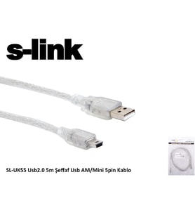 SL-UK55 Usb2.0 5m Şeffaf Usb AM/Mini 5pin Kablo