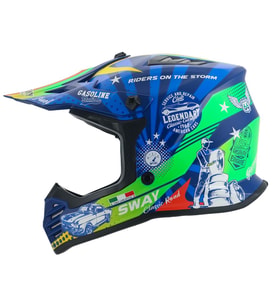 SWAY 618 Gassoline Greed Çocuk Cross Kaskı Bisiklet Motosiklet Enduro Kask XL Beden Mavi Kırmızı
