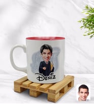 BK Gift Kişiye Özel Erkek Avukat Karikatürlü İçi Kırmızı Renkli Kupa Bardak Model 1