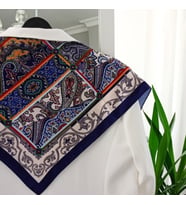Lente Aksesuar Kadın Çok Renkli Sanatsal Çizgili Premium Kalite İpek Saten Fular 55x55cm