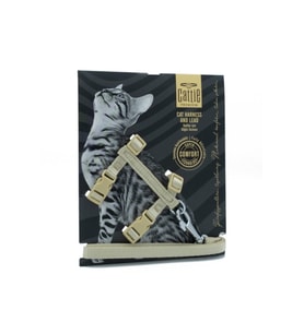 Cattie Dokumadan El Yapımı Kedi Göğüs & Gezdirme Takımı 1x25-40cm - Haki