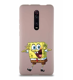 Xiaomi Mi 9T Soft Premier Kapak Sünger Bob Tasarımlı Silikon Kılıf - Pudra (Şeffaf)