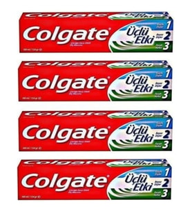 Colgate Diş Macunu Üçlü Etki 100 ml x 4 Adet + Extra Clean Colors Diş Fırçası 3+1