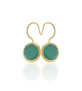 Kadir Jewellery 22 Ayar Altın Kaplama Kadın Taşlı Küpe -El İşçiliği Ve Hipoalerjenik Küpe -E01 (K.Yeşil)