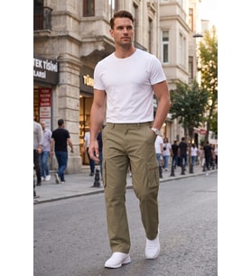 DeepSEA Erkek Relaxed Fit Bol Kesim Likralı Siyah Outdoor Kargo Pantolon – Çok Cepli Geniş Paça 1705421