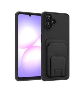 Coverzone Samsung Galaxy A07 ile Uyumlu K?l?f Z-Bikart Kart B�lmeli Standl? Kilif, Deri Dokulu Y�zey, Darbe Emici Kenar Koruma, Arka Kapak Tasar?m? Galaxy A07 kilif Siyah