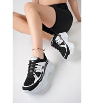 Siyah Kadın Yüksek Taban Şık Sneaker Ayakkabı Z040 (Karışık)