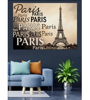 Paris Eyfel Kulesi Tipografik Tasarım Dekoratif Kanvas - Mdf Ahşap Tablo