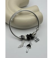 Çelik Silver Taşlı Topuklu Ayakkabı Siyah Kadın Figürlü Charmlı Pandora Bileklik - 26blk54