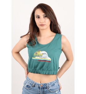 Kadın Baskılı Kolsuz Crop Bluz