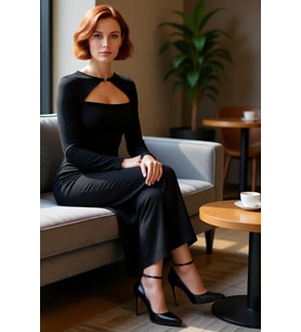 Kadın Bodycon Kesim Uzun Kollu Maxi Elbise Cut Out Detaylı Şık Gece Kokteyl Kıyafeti Kaliteli