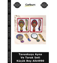 Özel Üretim Hediyelik Makyaj Aksesuar Vintage Tavuskuşu Ayna Ve Tarak Seti Küçük Boy