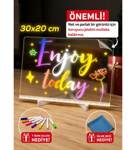 LED Işıklı Şeffaf Çizim Tableti ve Yazı Tahtası - 30x20 cm, Ayarlanabilir Standlı Akrilik Not Panosu, USB Güçlü Eğitici Çocuk Boyama Seti, 7 Renkli Kalem ve Temizleme Bezi Hediyeli