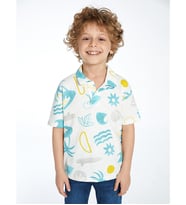 LCW Kids Ekru Resort Yaka Baskılı Erkek Çocuk Tişört