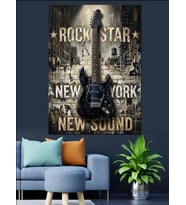 Rock Star New York Yazısı Dekoratif Kanvas - Mdf Ahşap Tablo