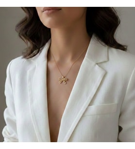 Lente Aksesuar Çelik Kararmaz Zirkon Taşlı 14K Altın Rengi Fiyonk Kolye (Gold)