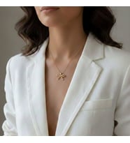 Lente Aksesuar Çelik Kararmaz Zirkon Taşlı 14K Altın Rengi Fiyonk Kolye (Gold)