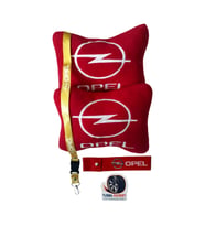 Opel Uyumlu Nakışlı Kırmızı Polar Ortopedik Seyahat Boyun Yastık / Oto Ayna Askısı & Tampon Çeki İpi