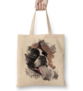 Frenchies Pug Köpek Bez Çanta Uzun Saplı