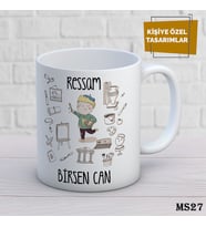 Kişiye Özel Meslek Temalı Kupa  İsimli & Fotoğraflı Premium Hediye Bardak Ressam