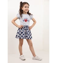 Toontoy Kız Çocuk Love Kalp Nakışlı Elbise (Gri-Melanj)