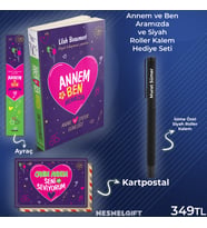 Annem ve Ben Aramızda Günlüğü Karpostal-Ayraç ve Siyah Roller Kalem Seti
