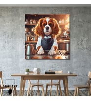 Kare Kanvas Kahve Köşesi Cafe Tablosu Barista King Charles Köpek