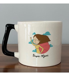 Süper Mom Pelerin Baskılı Siyah Kulplu D Kupa