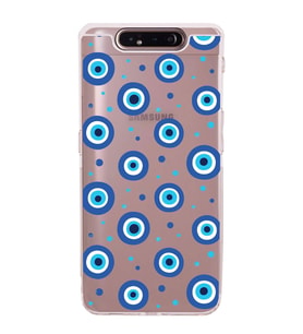 PrintiFy Samsung Galaxy A80 ile Uyumlu Nazar Boncuğu 1 Baskılı Kamera Korumalı Şeffaf Silikon Kılıf