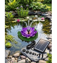 Güneş Enerjili Lotus Çiçekli Solar Fıskiye - Dekoratif Bahçe Süs Havuzu - Havuz Süsü