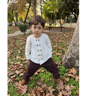 Kidsabu Oversize İkili Kombin - Woody Mu Çocuk Alt Üst Takım Keten Pantolon Pamuk Gömlek Unisex Erkek Bebek Kombin Erkek Çocuk Özel Gün