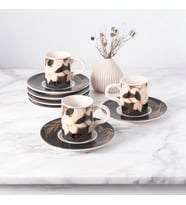 GÜRAL PORSELEN Camelia 12 Parça 6 Kişilik Kahve Takımı 6708 Gri