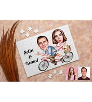 Bisikletli Sevgililer Karikatürlü Kişiye Özel Puzzle