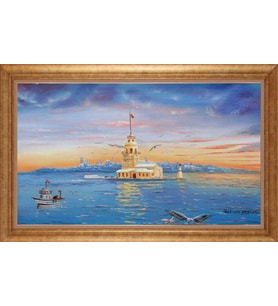 Çerçeveli Paspartulu Manzara Tablo bm1586 (Gold)