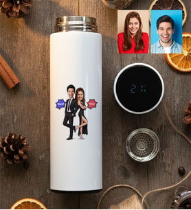 Kişiye Özel Karikatürlü Cool Sevgililer Filtreli Dijital Göstergeli Termos Sevgililer Günü Hediyesi