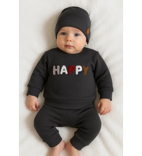 Happy Nakışlı 2'li Pamuklu Erkek Bebek Takım