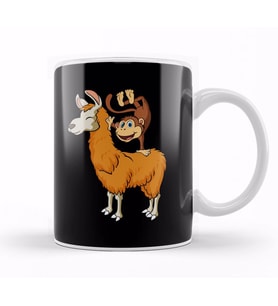 Monkey Riding Llama Animal Friend Handstand Monkey Kupa Bardak Porselen