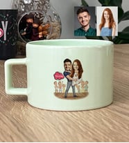 Kişiye Özel Karikatürlü Dans Eden Sevgililer Lüks Pastel Fincan Sevgililer Günü Hediyesi