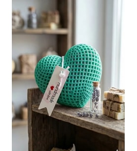 Mumelia Candles Dokulu Kalp - Doğal Soya Blok Dekoratif Mum - Yeşil
