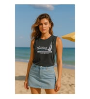 Kadın Bisiklet Yaka Baskılı Kolsuz T-shirt