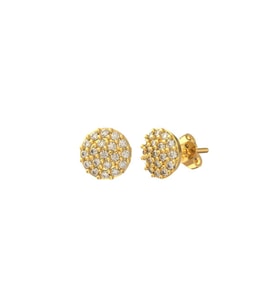 Zirkon Taşlı Gold Yuvarlak Minimal Çivili Gümüş Küpe