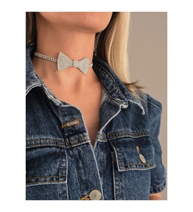 Papyon Model Rhinestone Choker Tasma Model Gümüş Renk Kolye (Gümüş)