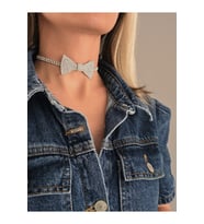 Papyon Model Rhinestone Choker Tasma Model Gümüş Renk Kolye (Gümüş)