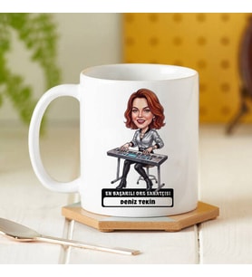 Org Sanatçısı Kadın Karikatürlü Kupa Bardak